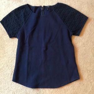 JCrew Short Sleeve Top with Eyelet Detailed Sleeves
